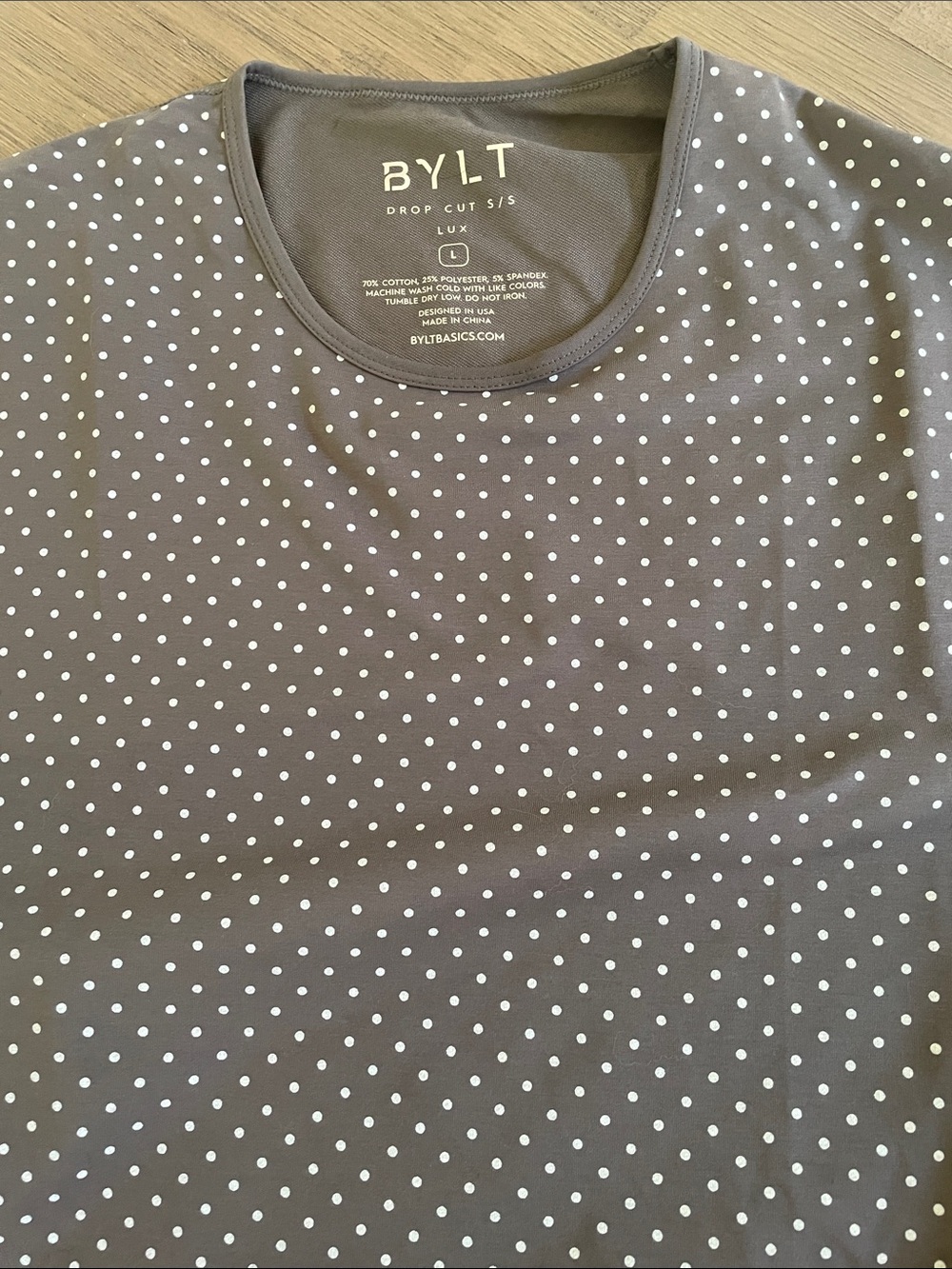 BYLT Basics Gray Polka Dot Short Sleeve Tee